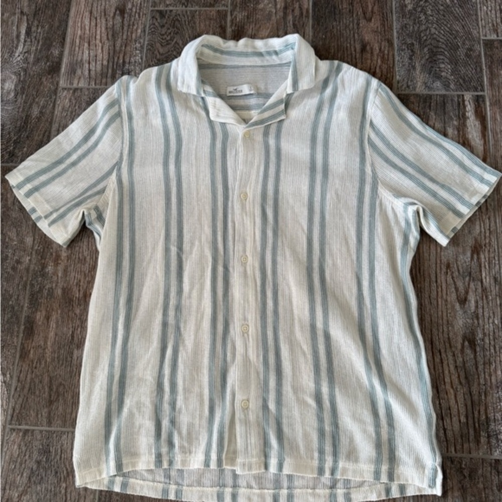 Hollister green and cream gauze like Striped Button Down Shirt